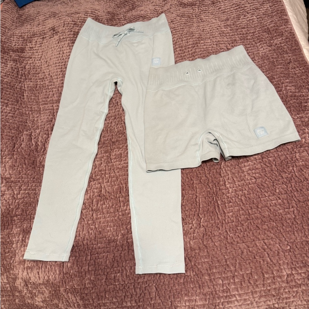 Bo + Tee light blue leggings and shorts bundle set